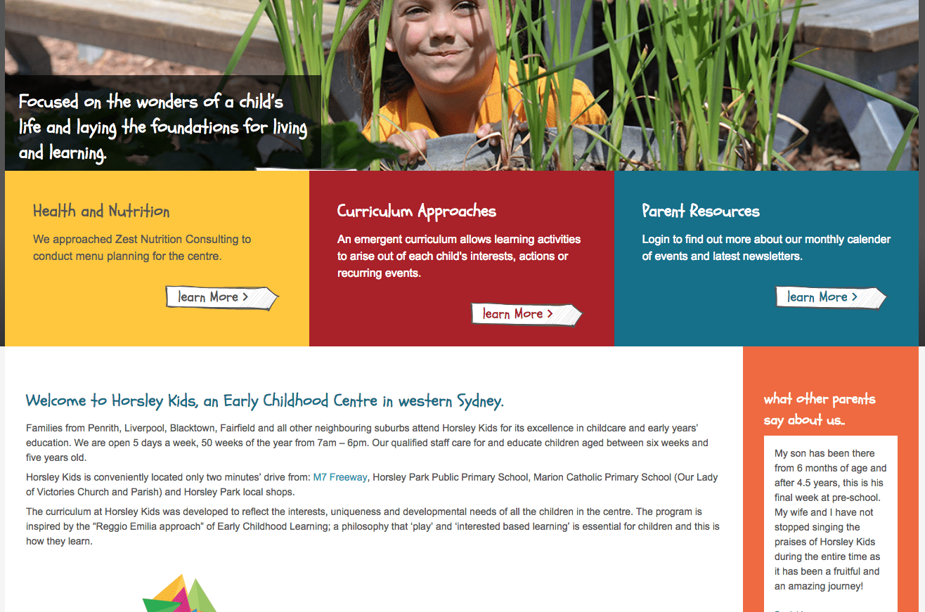 Childcare copywriting sample