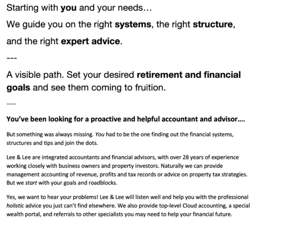 accountant website copy page