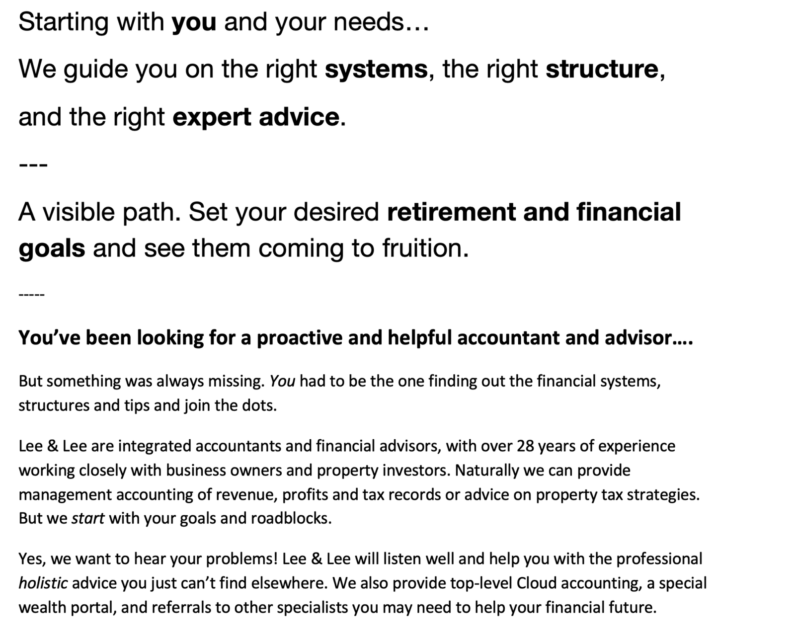 accountant website copy page